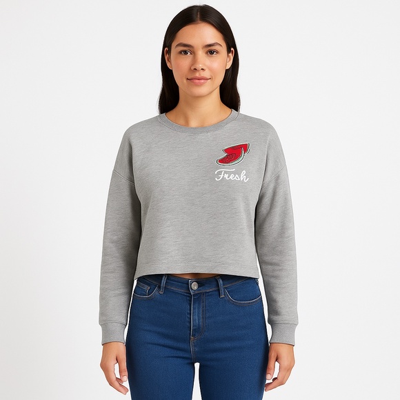 BONGO Gray Watermelon Fresh Cropped Pullover Sweatshirt Size L - Picture 1 of 7